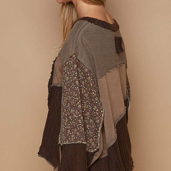 POL Boho Patchwork Peace Sign Top | Oversized Earthy Festival Free People Style - Picture 5 of 5